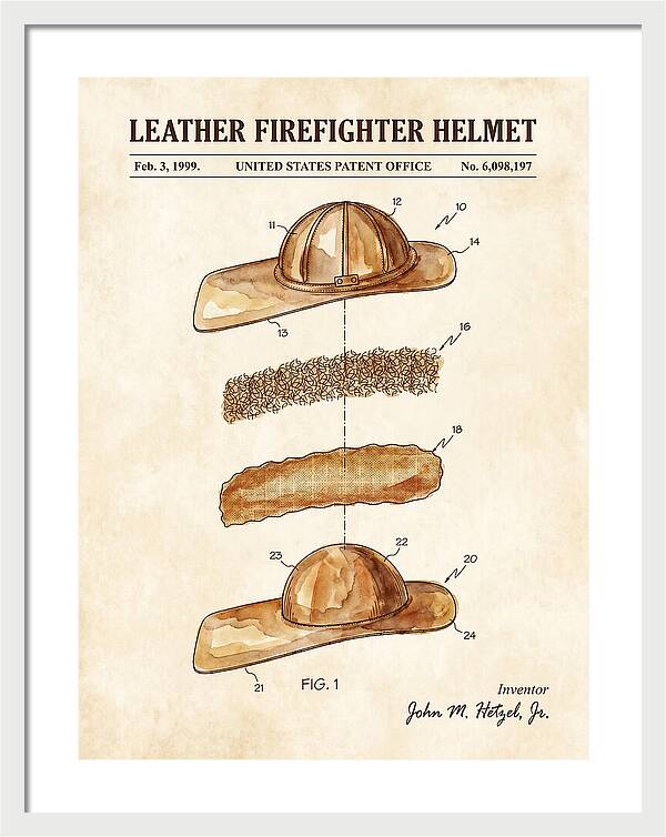 Leather Firefighter Helmet Watercolor Patent Us6098197