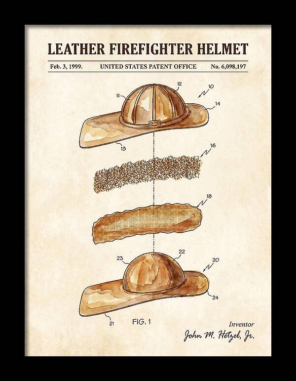 Leather Firefighter Helmet Watercolor Patent Us6098197