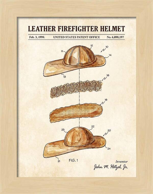 Leather Firefighter Helmet Watercolor Patent Us6098197