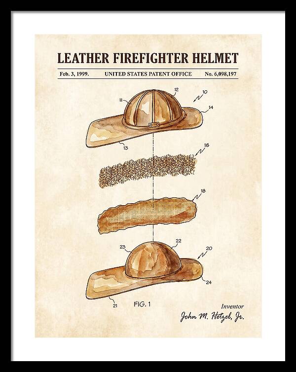 Leather Firefighter Helmet Watercolor Patent Us6098197