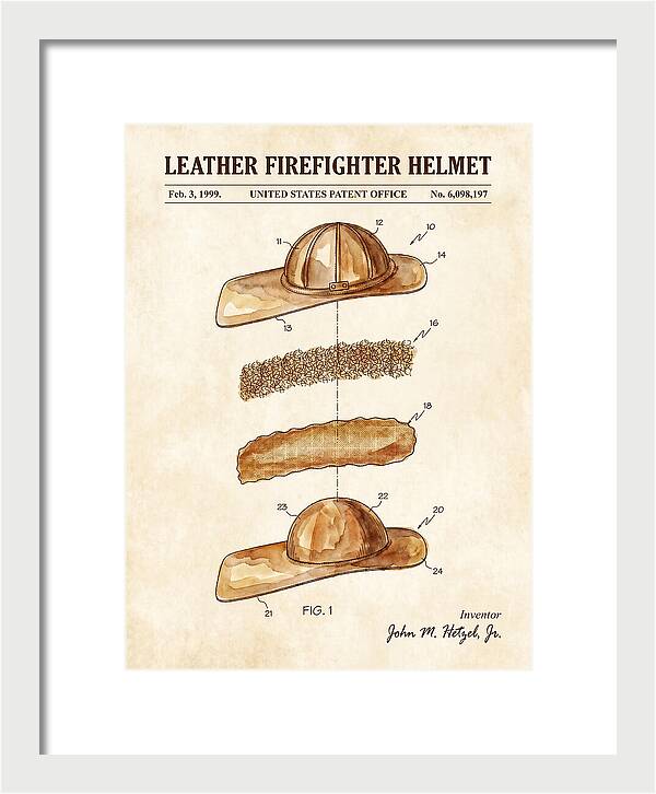 Leather Firefighter Helmet Watercolor Patent Us6098197