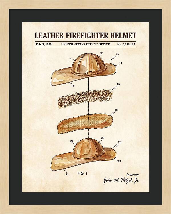 Leather Firefighter Helmet Watercolor Patent Us6098197