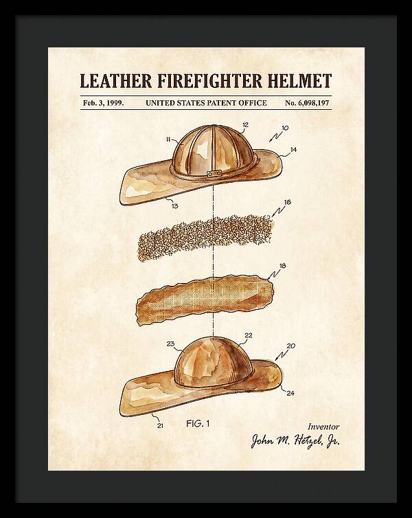 Leather Firefighter Helmet Watercolor Patent Us6098197