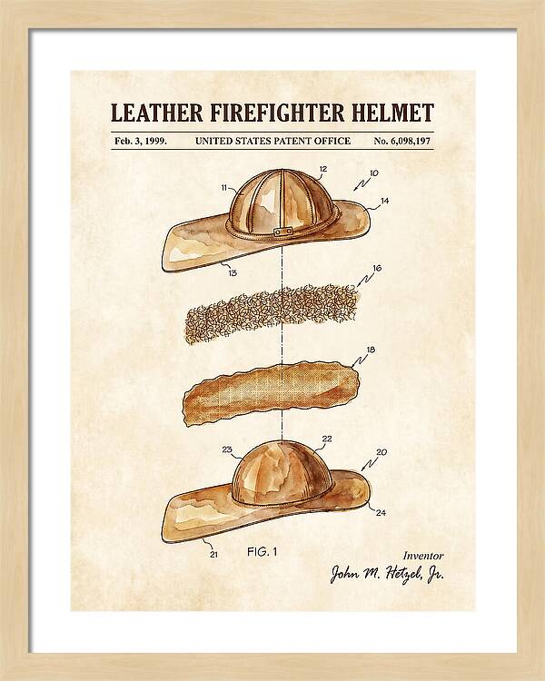 Leather Firefighter Helmet Watercolor Patent Us6098197