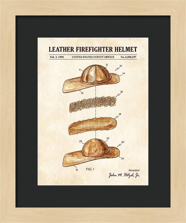 Leather Firefighter Helmet Watercolor Patent Us6098197