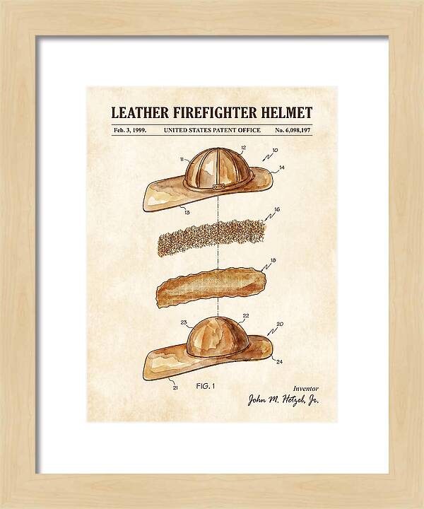 Leather Firefighter Helmet Watercolor Patent Us6098197