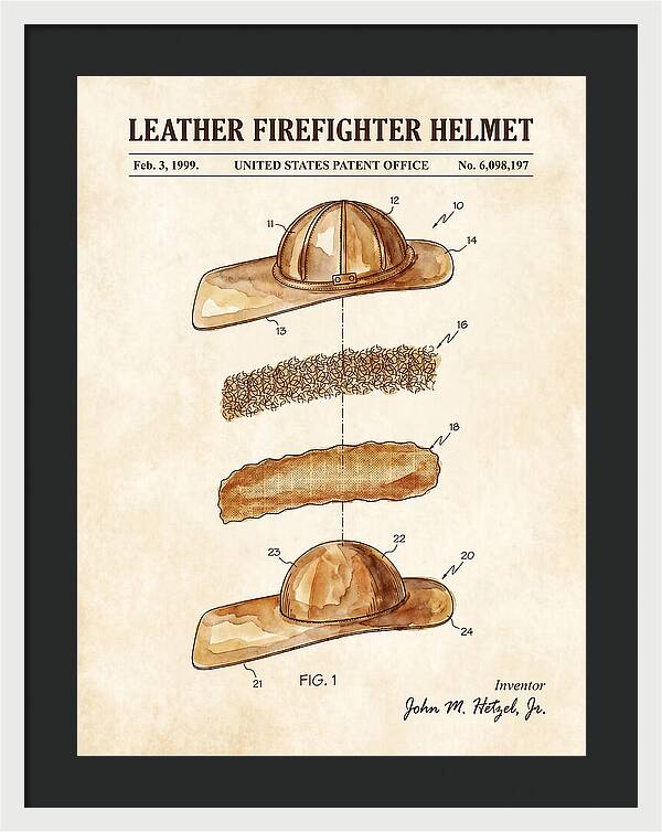 Leather Firefighter Helmet Watercolor Patent Us6098197
