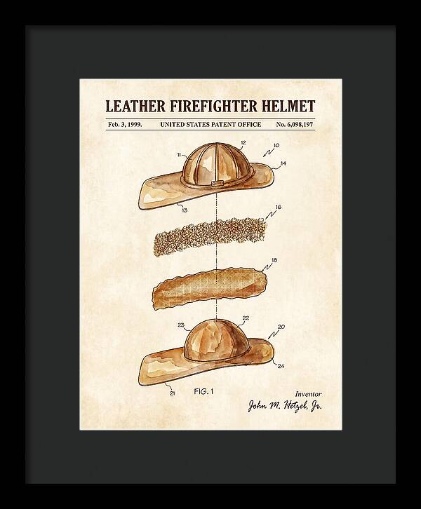 Leather Firefighter Helmet Watercolor Patent Us6098197