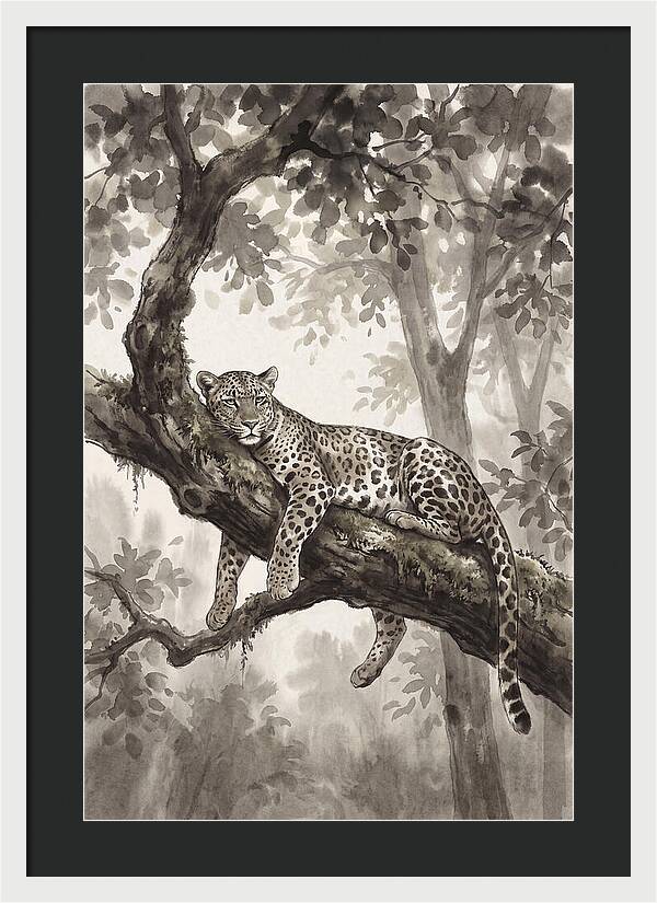Leopard Lounging On Tree Branch