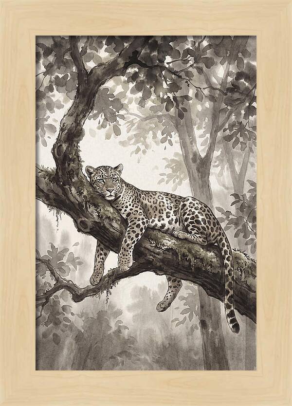 Leopard Lounging On Tree Branch