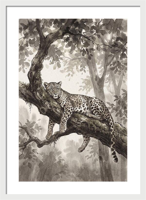 Leopard Lounging On Tree Branch
