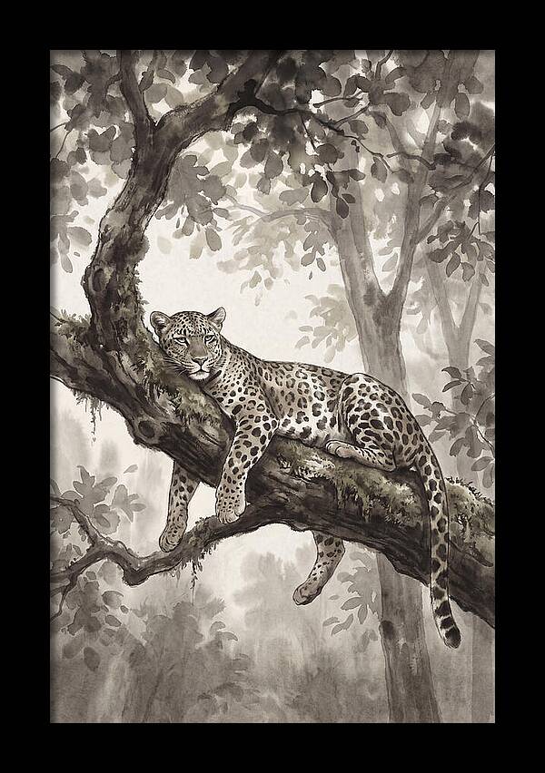 Leopard Lounging On Tree Branch