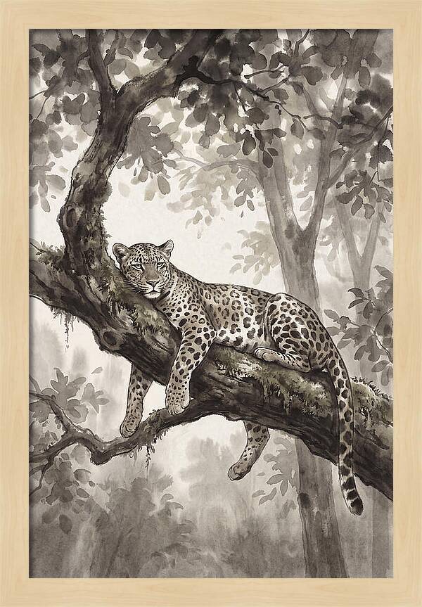 Leopard Lounging On Tree Branch