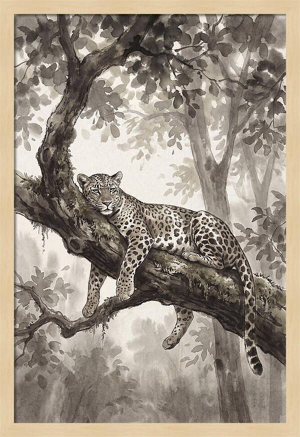 Leopard Lounging On Tree Branch