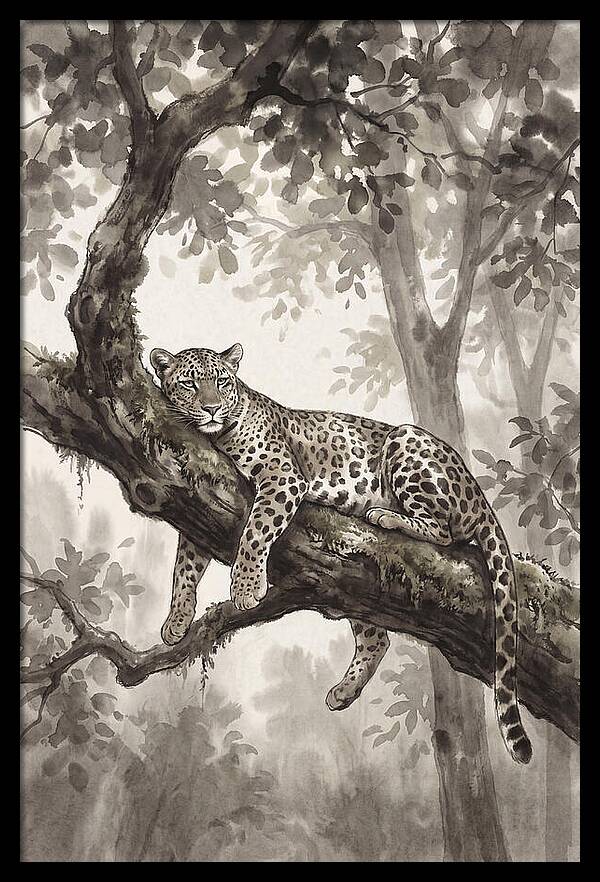 Leopard Lounging On Tree Branch