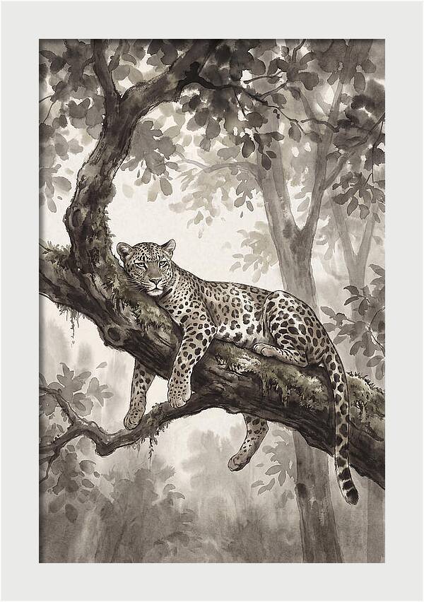 Leopard Lounging On Tree Branch
