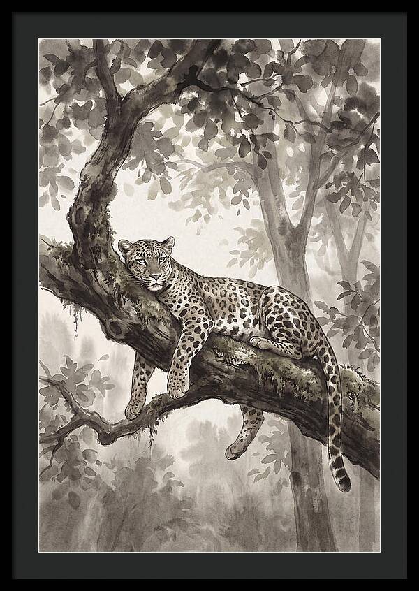 Leopard Lounging On Tree Branch