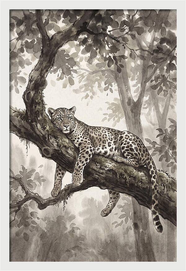 Leopard Lounging On Tree Branch