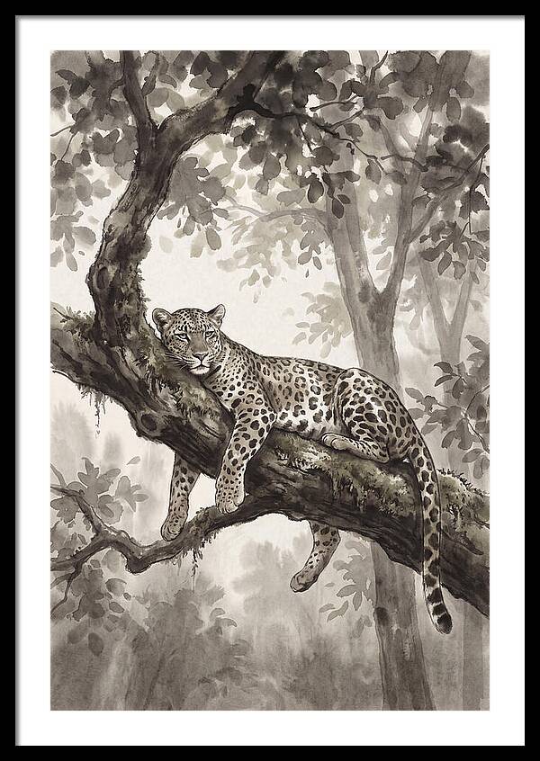 Leopard Lounging On Tree Branch