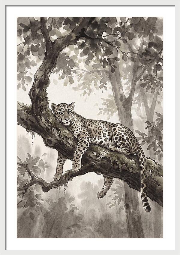Leopard Lounging On Tree Branch
