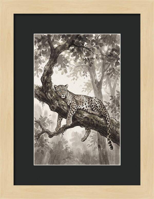 Leopard Lounging On Tree Branch