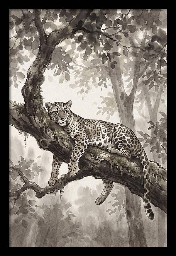 Leopard Lounging On Tree Branch