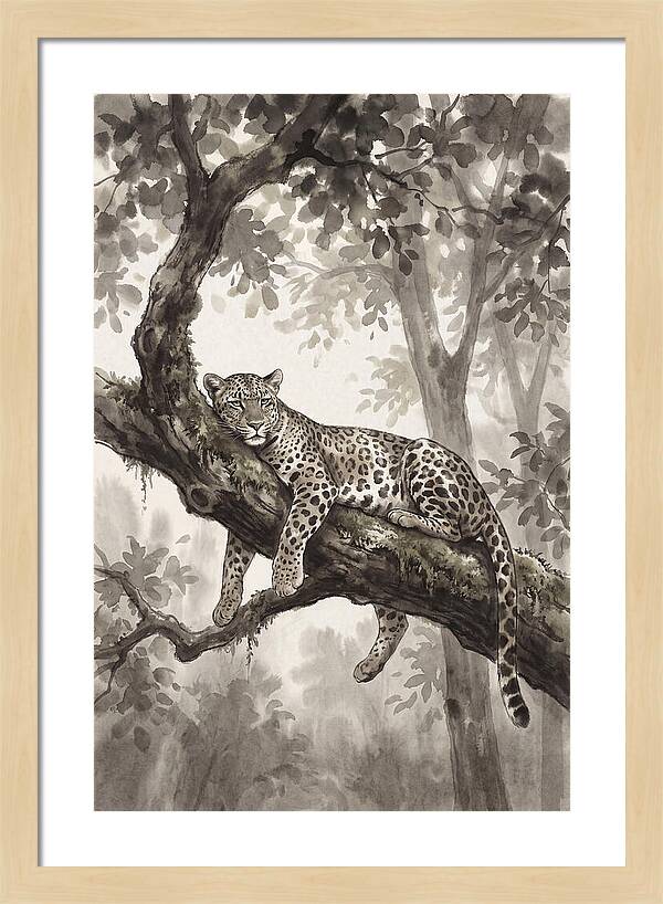 Leopard Lounging On Tree Branch