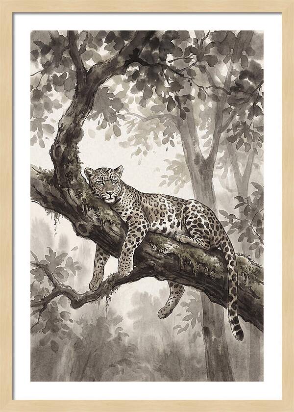 Leopard Lounging On Tree Branch