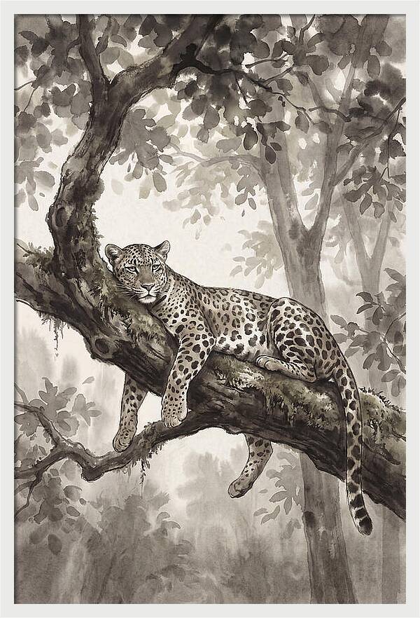 Leopard Lounging On Tree Branch