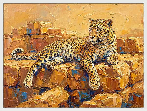 Leopard Relaxing On Rocks