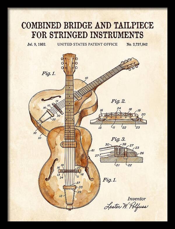 Les Paul Guitar Bridge And Tailpiece Les Paul Watercolor Patent Us2737842a