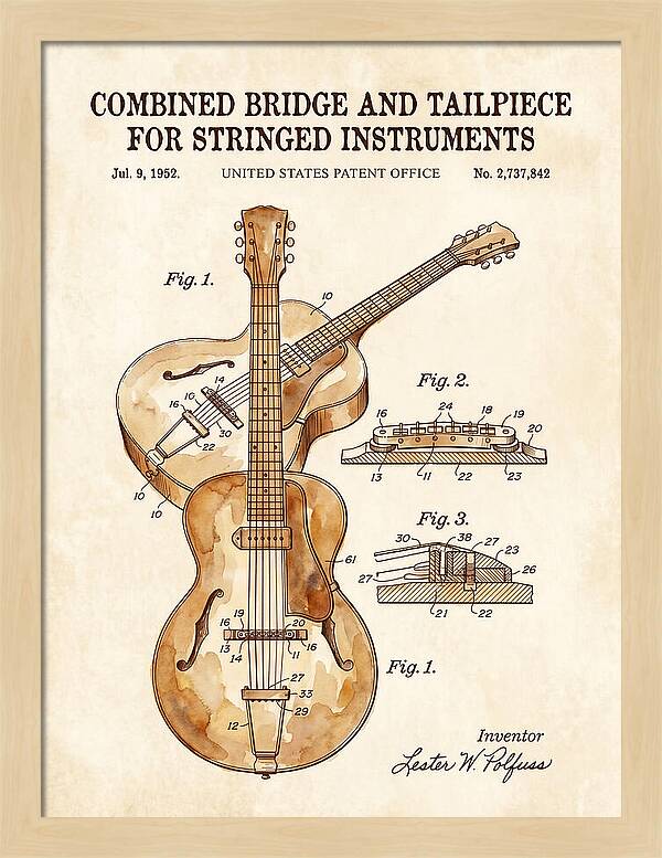 Les Paul Guitar Bridge And Tailpiece Les Paul Watercolor Patent Us2737842a