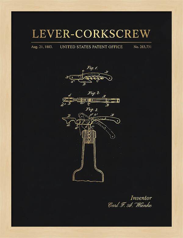 Lever Corkscrew Waiter's Friend Gold Patent Us283731a
