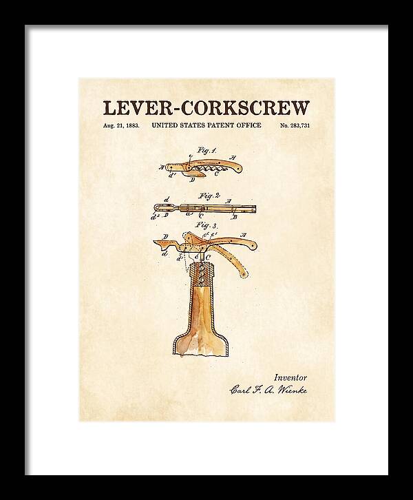 Lever Corkscrew Waiter's Friend Watercolor Patent Us283731a