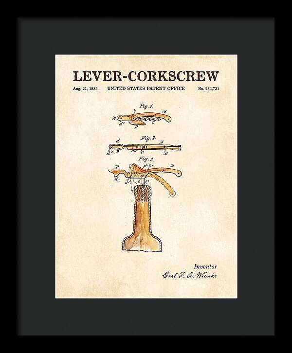 Lever Corkscrew Waiter's Friend Watercolor Patent Us283731a