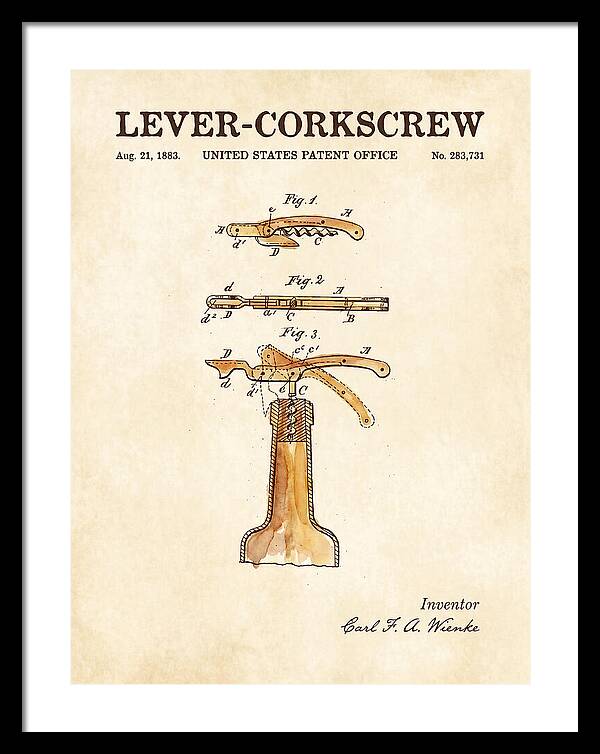 Lever Corkscrew Waiter's Friend Watercolor Patent Us283731a