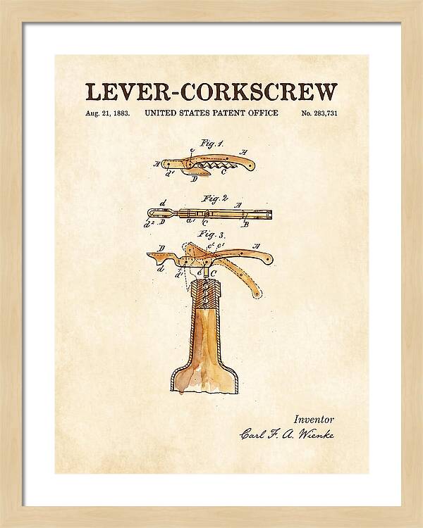 Lever Corkscrew Waiter's Friend Watercolor Patent Us283731a