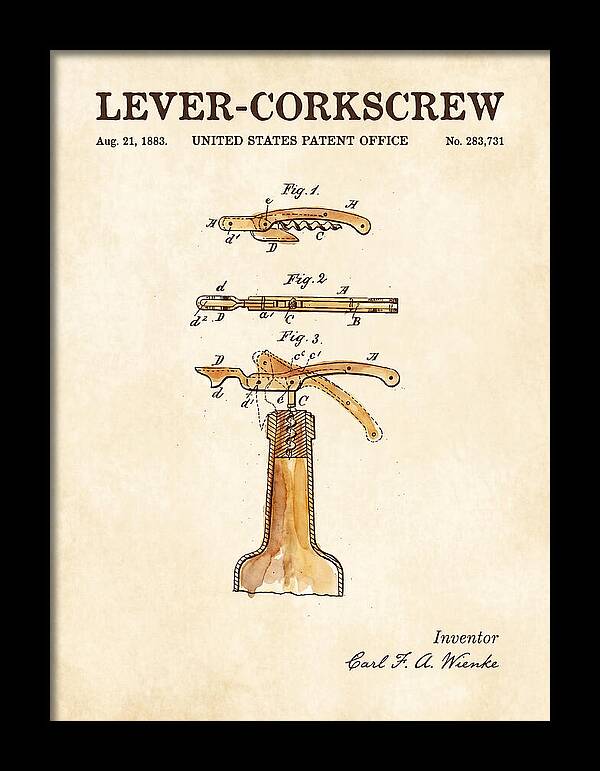 Lever Corkscrew Waiter's Friend Watercolor Patent Us283731a