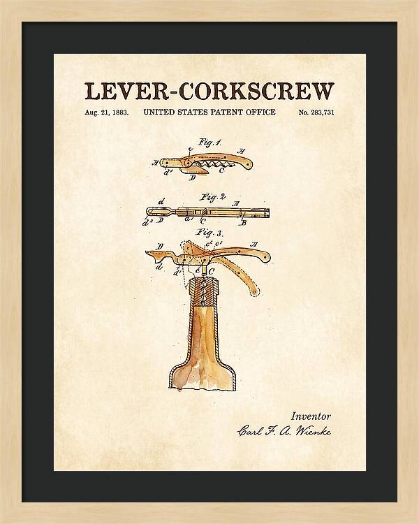 Lever Corkscrew Waiter's Friend Watercolor Patent Us283731a