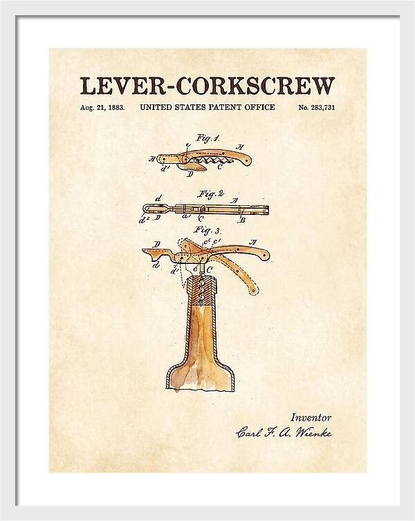 Lever Corkscrew Waiter's Friend Watercolor Patent Us283731a