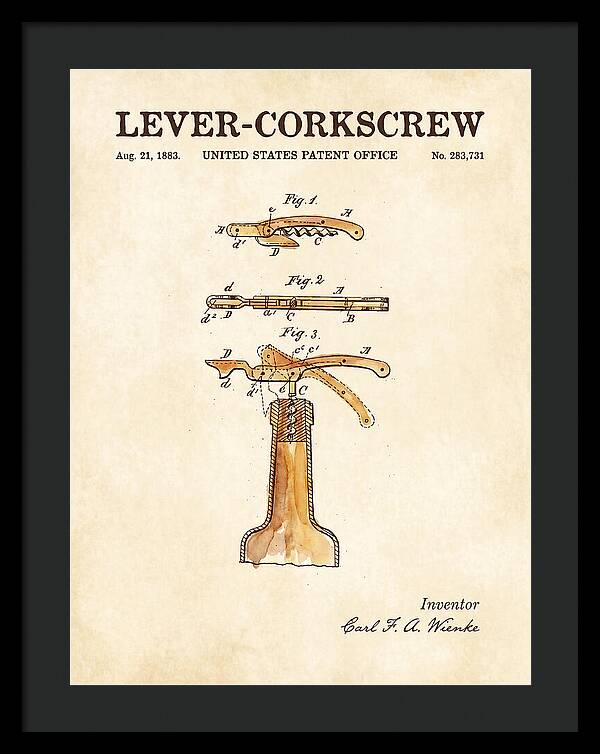 Lever Corkscrew Waiter's Friend Watercolor Patent Us283731a