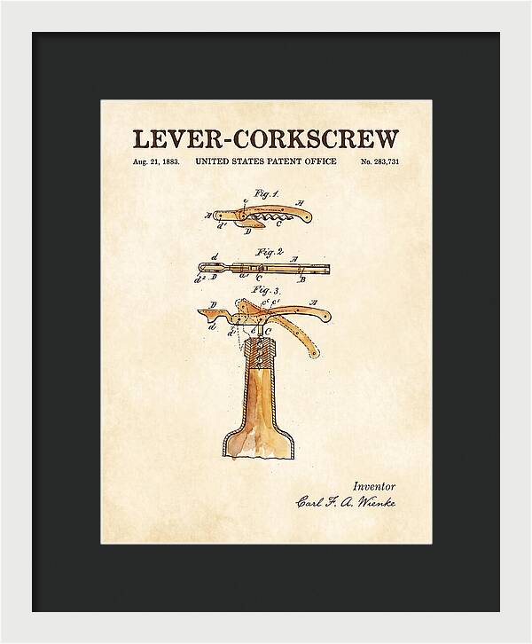 Lever Corkscrew Waiter's Friend Watercolor Patent Us283731a