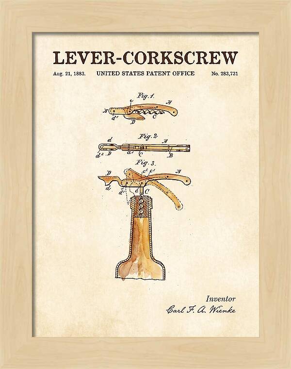 Lever Corkscrew Waiter's Friend Watercolor Patent Us283731a