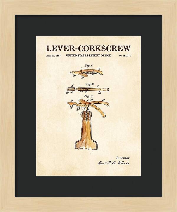 Lever Corkscrew Waiter's Friend Watercolor Patent Us283731a