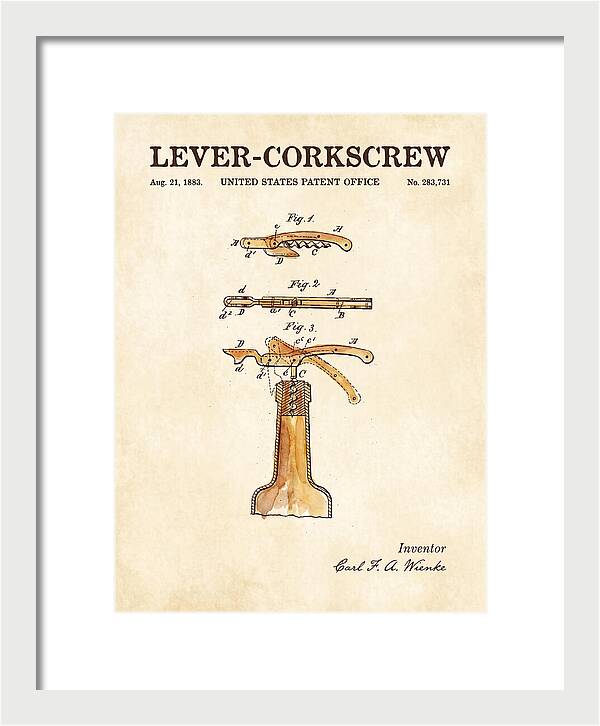 Lever Corkscrew Waiter's Friend Watercolor Patent Us283731a