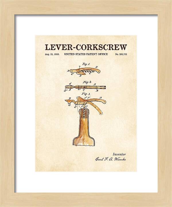 Lever Corkscrew Waiter's Friend Watercolor Patent Us283731a
