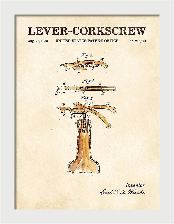 Lever Corkscrew Waiter's Friend Watercolor Patent Us283731a