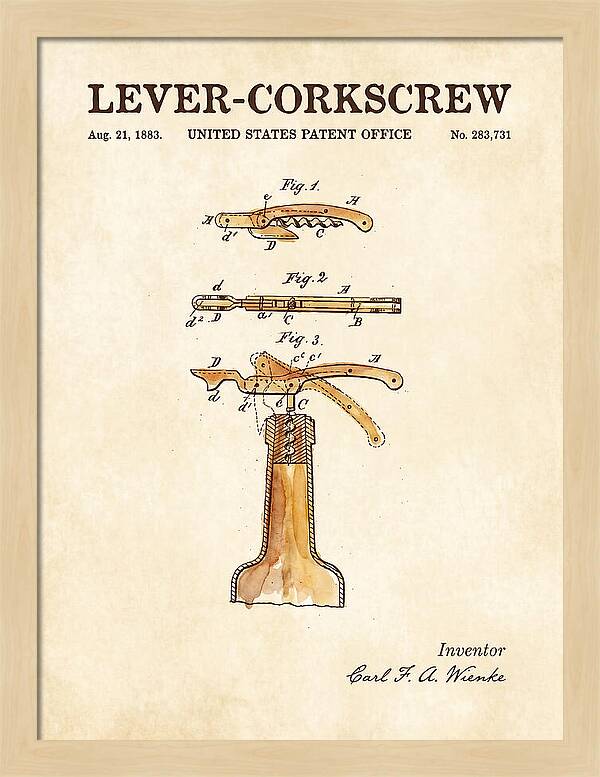 Lever Corkscrew Waiter's Friend Watercolor Patent Us283731a