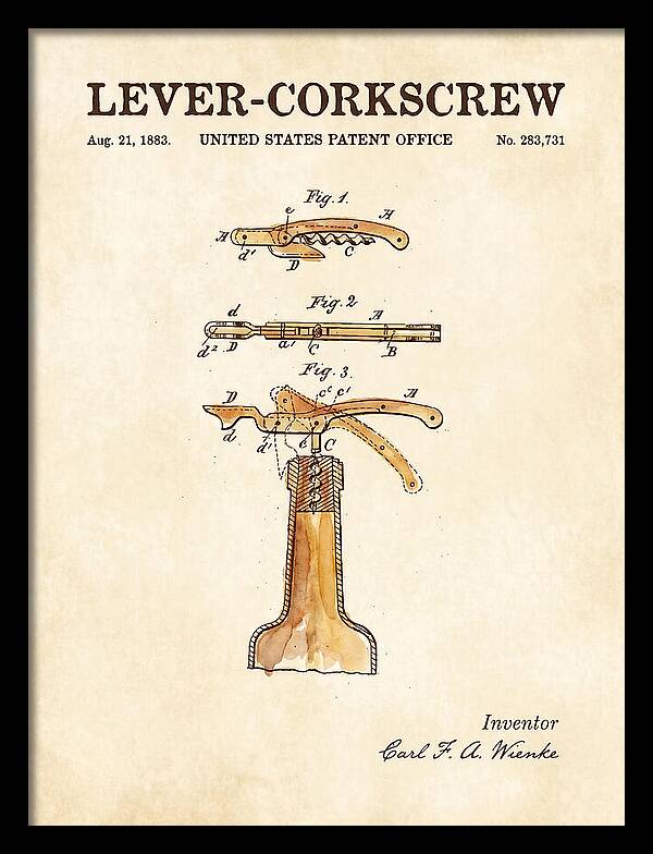 Lever Corkscrew Waiter's Friend Watercolor Patent Us283731a