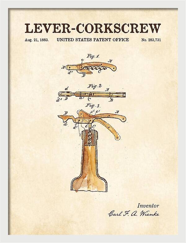 Lever Corkscrew Waiter's Friend Watercolor Patent Us283731a